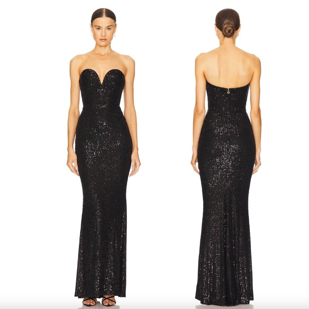 NEW Nookie Lumiere Gown Black Sequin Strapless Formal Maxi Dress Glitter Sparkle